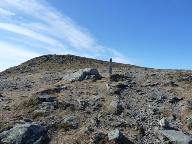 Solitary fencepost below Mayar's summit