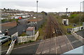 A view east from the footbridge near the eastern edge of Llanelli railway station