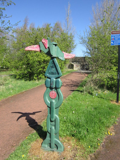 A national cycle route marker at scotswood