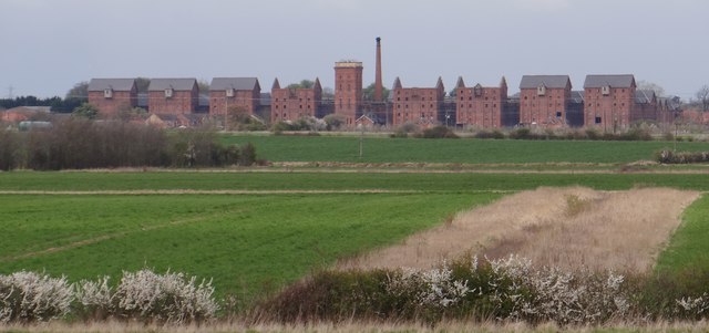 Fields at Willoughby Gorse, featuring the Bass Maltings