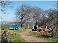 Farm machinery and fallen tree at Mayfield Alpacas