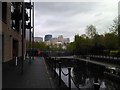 View of tower blocks in Westferry from the Limehouse Cut