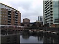 View of the DLR viaduct over the Limehouse Basin