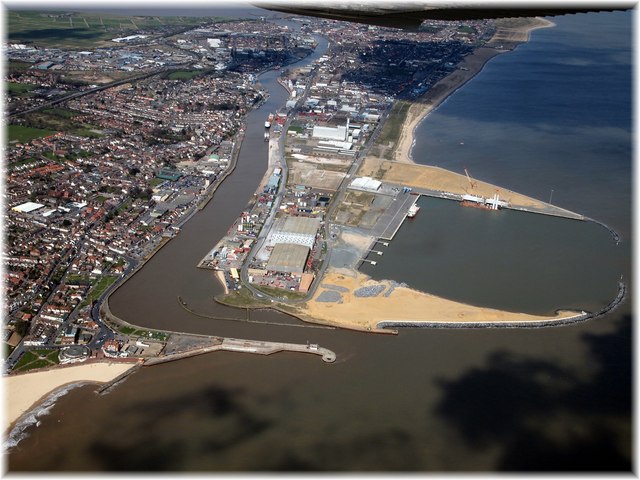 Aerial photo of the Yare river mouth and Outer Harbour,