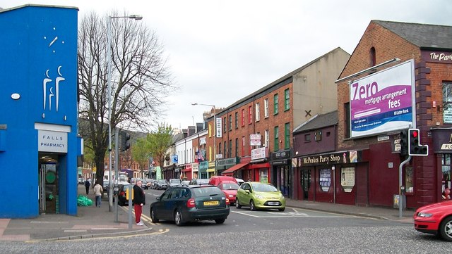 The lower end of Springfield Road viewed from the Falls Road