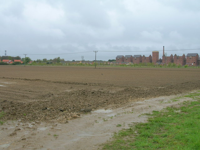 Muddy farmland towards The Maltings