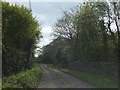 Minor road passing wall of Rapps Farm