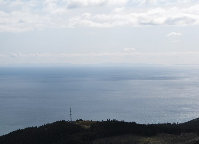 The Drinnahilly Transmission Mast with the Isle of Man in the background