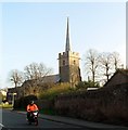 TM3968 : St. Peter's, Yoxford and motorcyclist by nick macneill