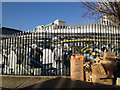 SP0786 : Spray-painted screen, outdoor market, Bullring by Robin Stott