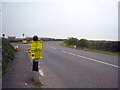 Traffic restriction sign on the A30 approaching Land