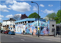 TQ2583 : Colourful wall, Abbey Community Centre, Kilburn, London NW6 by Jaggery