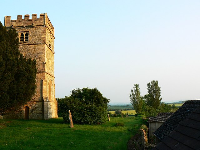 South past the tower of the Church of St Giles, Great Coxwell, Oxfordshire