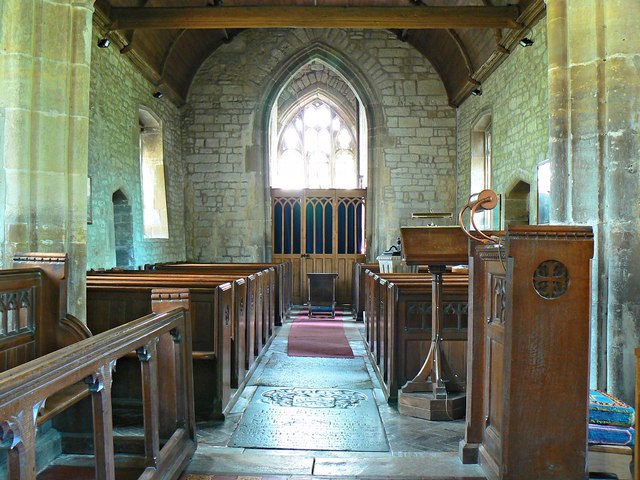 View west inside the Church of St Mary, Calstone Wellington