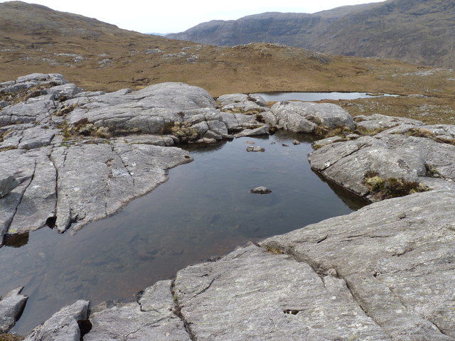 A pool in the rocks on the summit of a small hill below Stràthabhal