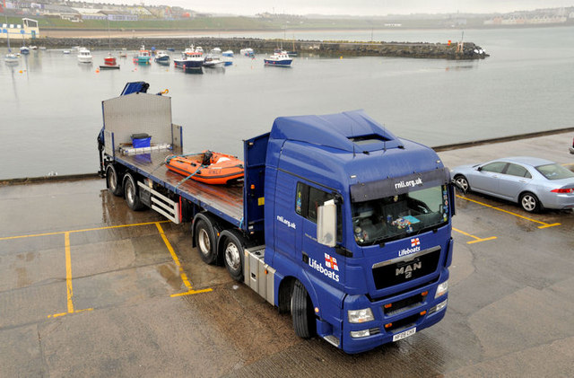 RNLI lorry. Portrush harbour
