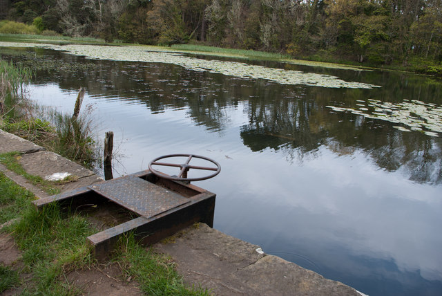 Sluice at the outflow from the lake at Howick Hall Gardens