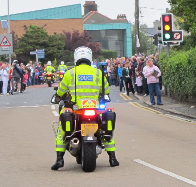 PSNI motorcycle escort to the Olympic Flame procession at the Shimna Road/Bryansford Road cross roads