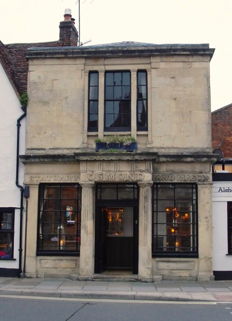Osmond, Statuary and Mason: old shop-front in St John's Street, Salisbury