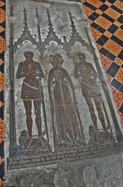 Brass of Sir William Etchingham, wife and son, Etchingham church