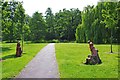 Path and carved figures, Broadwaters Park, Stourbridge Road, Broadwaters, Kidderminster