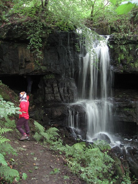 Blairskaith Waterfall and entrance to Linn Caves