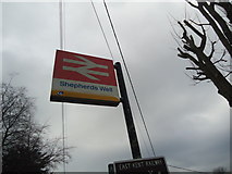 TR2548 : Shepherds Well railway station sign by Stacey Harris