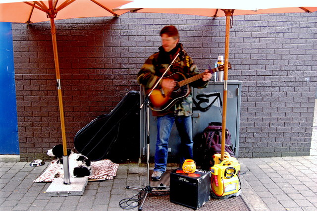 Ennis - Arthur's Row - Street Musician with Dog
