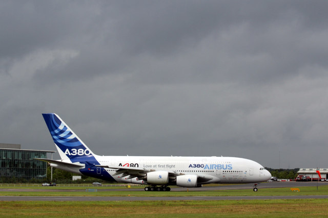 A380 Airbus taxiing at the Farnborough Air Show