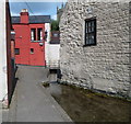 Culverted stream emerges into a small pond, Broadwell, Dursley