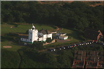 TG2341 : Aerial shot of Cromer lighthouse from the shoreline by Chris