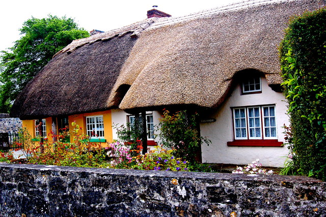 Adare Main Street - Yellow, White & Green and White & Red Cottage Dwellings