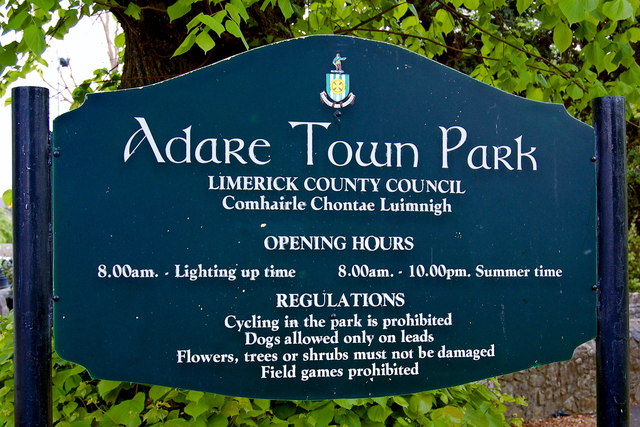 Adare - Main Street - Adare Town Park Sign