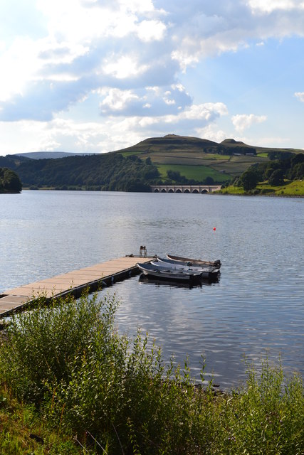 Boats on Ladybower with view to Ashopton Viaduct