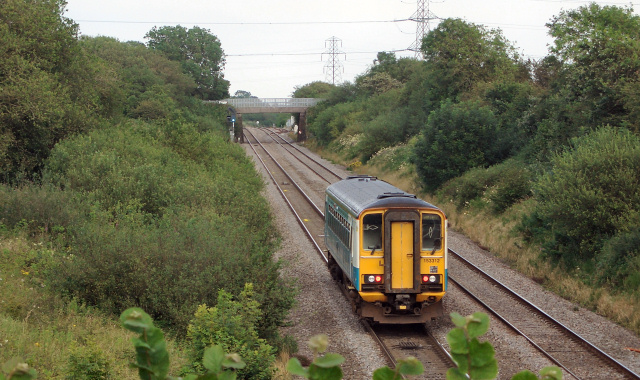 Single car train on South Wales Main Line near Kenfig Hill
