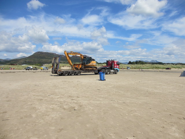 Delivering an excavator to Morfa Bychan beach