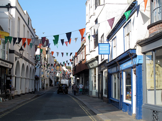 Hastings High Street with bunting