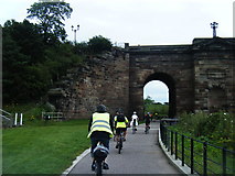 SJ4065 : Cycle Path passes under Grosvenor Bridge by Colin Pyle