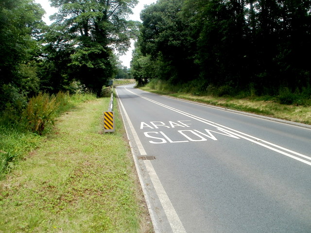 Slow down on the A40 approaching a hairpin bend, Llansantffraed
