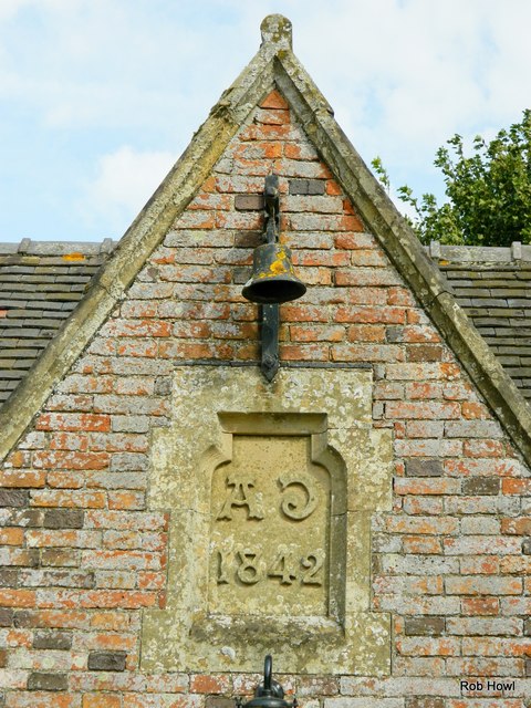 School bell and datestone on the Old Schoolhouse, Langar