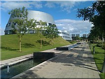 SK5439 : Path with linear pond and fountains, University of Nottingham Jubilee Campus by David Martin