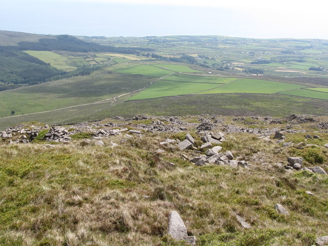 Reclaimed land at Carrick Big viewed from the south-eastern spur of Slieve Binnian