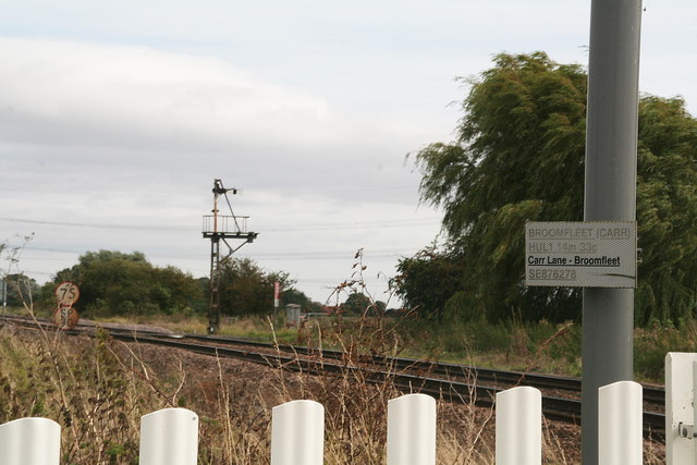 Signal and gantry at Broomfleet level crossing