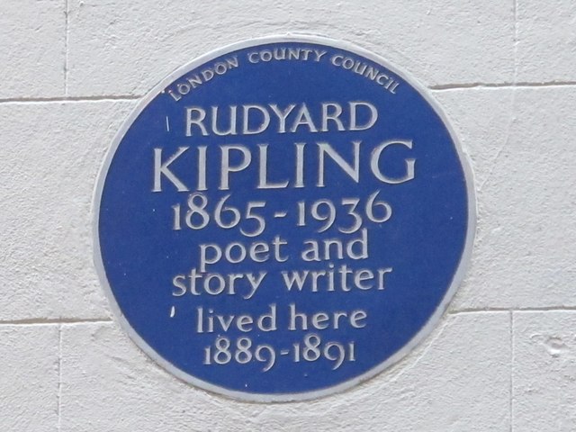 Blue plaque on Kipling House, Villiers Street, WC2