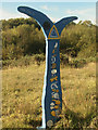 SS8783 : Millennium Milepost beside National Cycle Route 4, Parc Slip Nature Park, near Cefn Cribwr by eswales