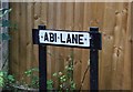 Abi Lane - road name sign,  Wribbenhall, Bewdley