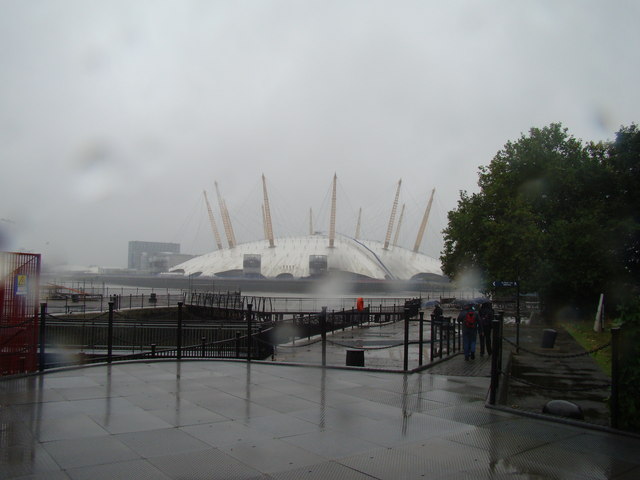 View of the O2 from the East India Dock Basin pier