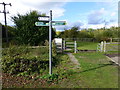 Footpath sign and junction at Rye Meads Nature Reserve, Rye Road