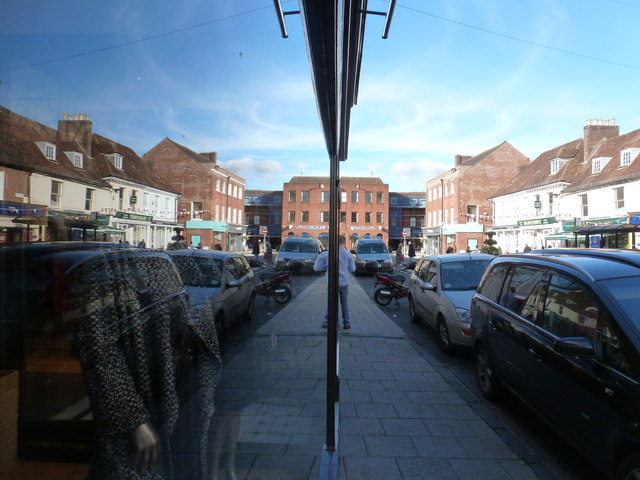 Wimborne Minster: High Street reflection