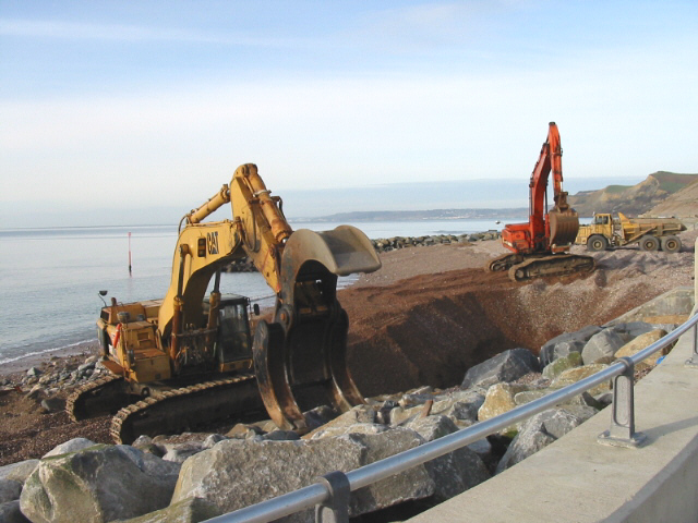 Construction of sea defences, West Bay